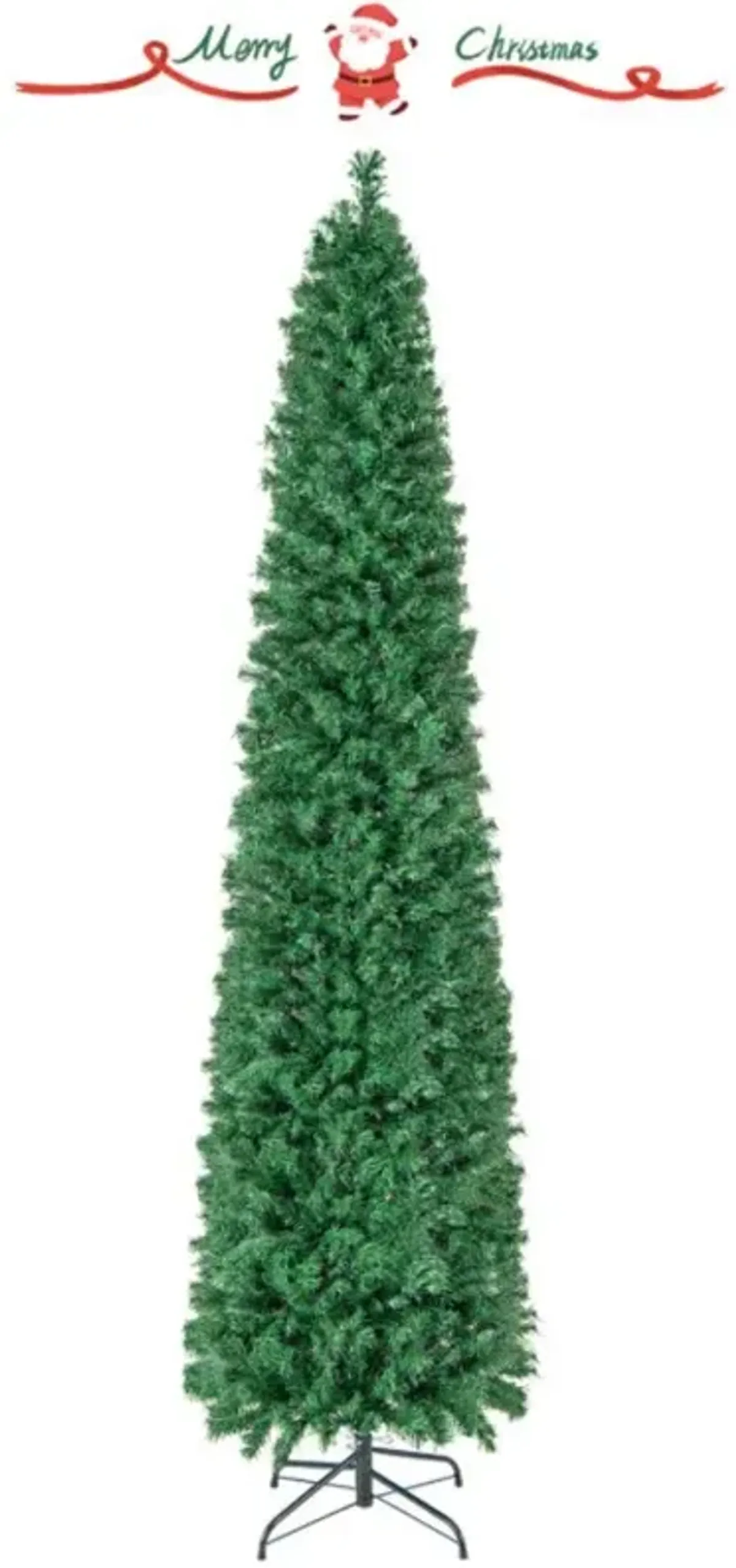 Pre-Lit Christmas Pencil Tree with Colorful Fiber Optics Green