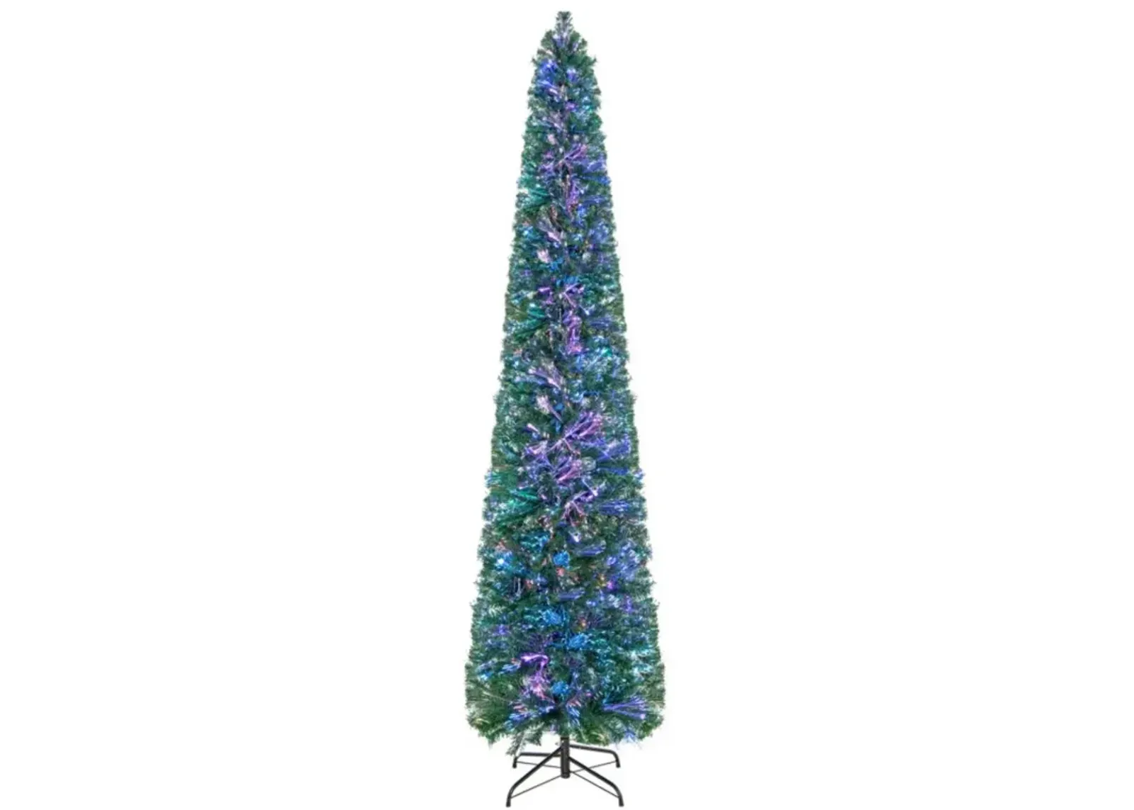 Pre-Lit Christmas Pencil Tree with Colorful Fiber Optics Green