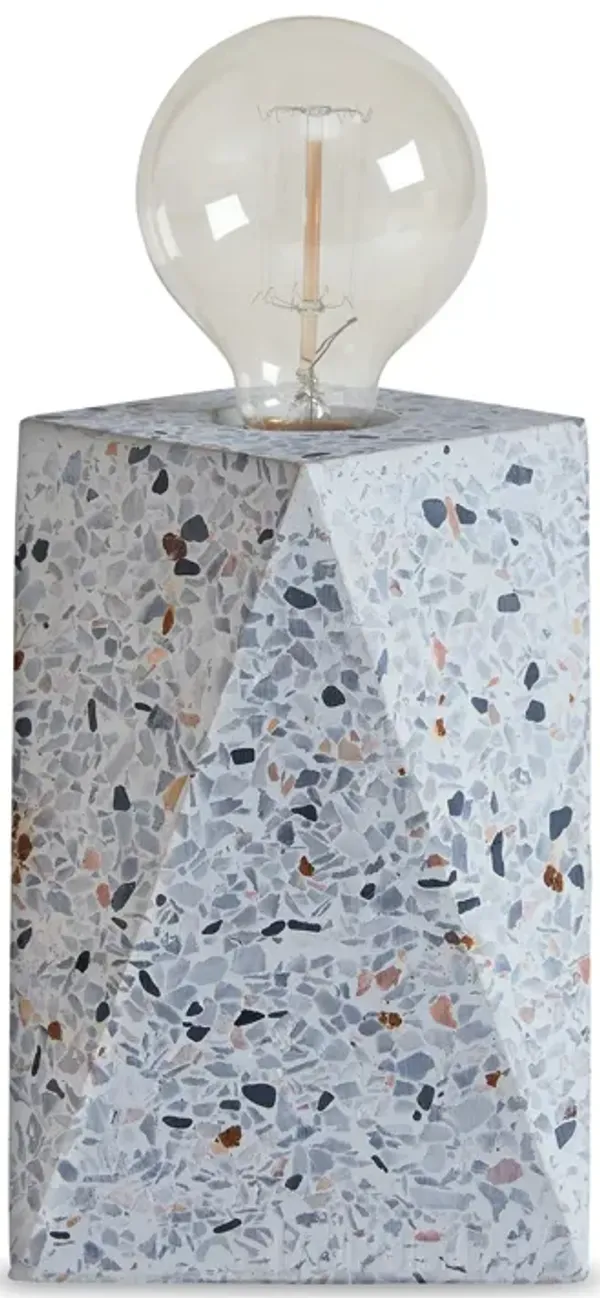 Joen 7 Inch Modern Small Table Lamp, Solid Stone Sculpture, White Terrazzo - Benzara