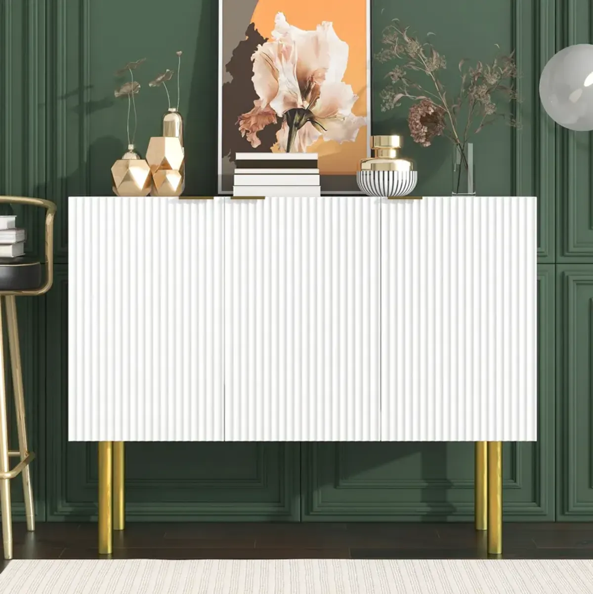 Whisen Modern 3-door Sideboard with Gold Metal Legs & Handles and Adjustable Shelves - Black