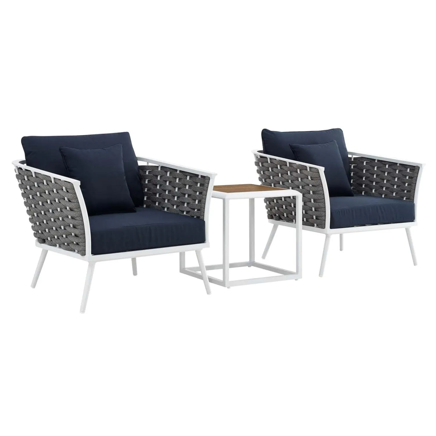 Stance 3 Piece Outdoor Patio Aluminum Sectional Sofa Set - White Navy