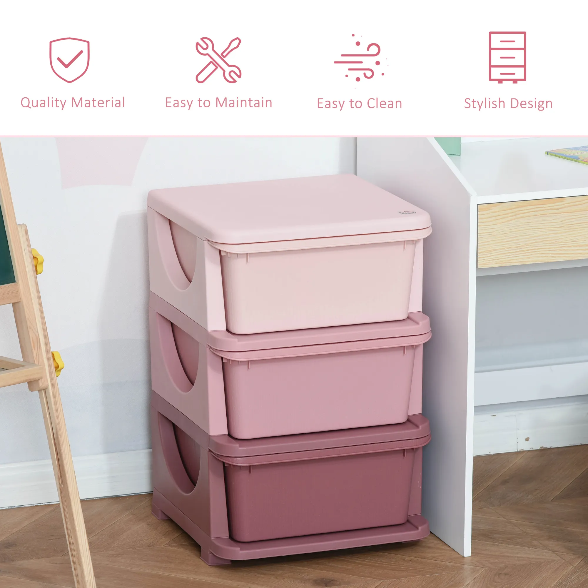 3 Tier Kids Storage Unit Dresser Tower with Drawers Chest Toy Organizer for Bedroom Nursery Kindergarten Living Room for Boys Girls Toddlers, Pink