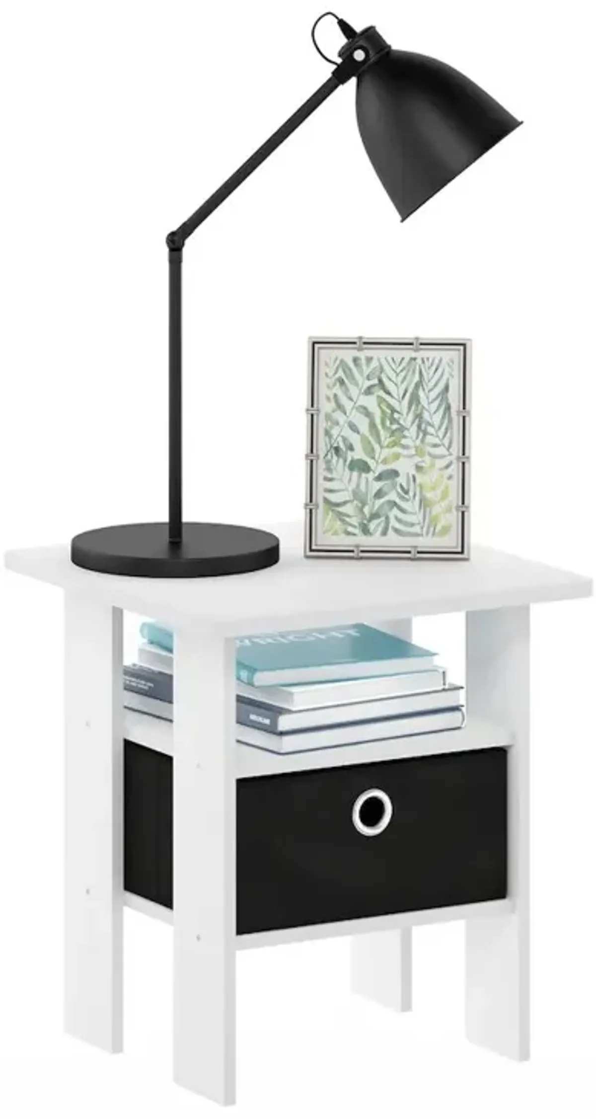 Andrey End Table Nightstand with Bin Drawer, White/Black