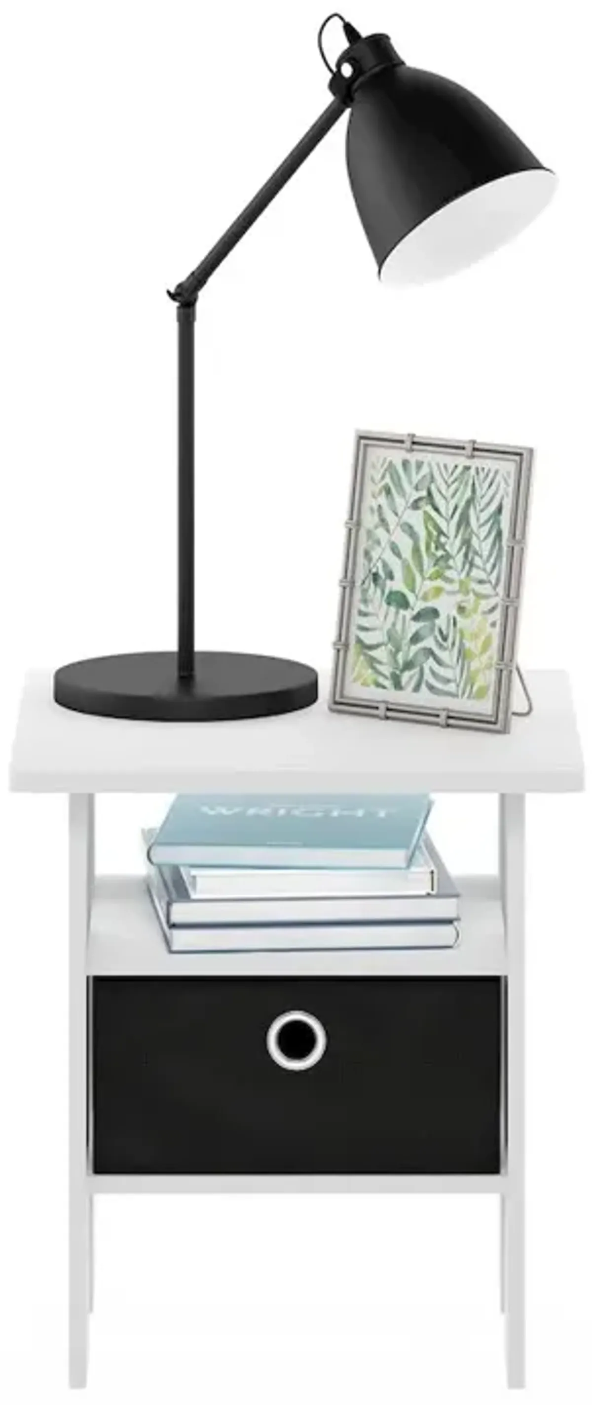 Andrey End Table Nightstand with Bin Drawer, White/Black