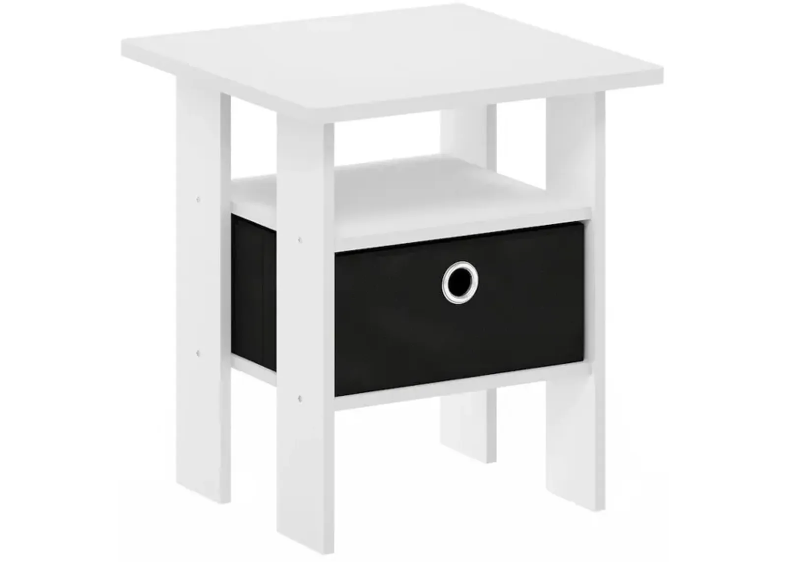 Andrey End Table Nightstand with Bin Drawer, White/Black