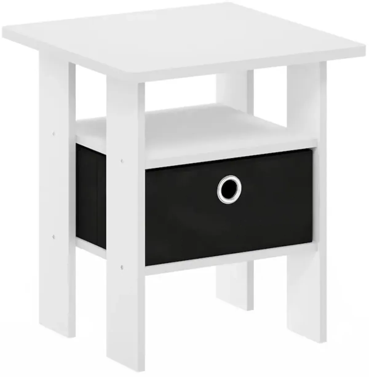 Andrey End Table Nightstand with Bin Drawer, White/Black