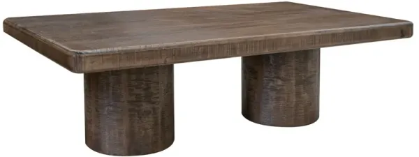 Ino 50 Inch Coffee Table, Mango Wood, Rustic Brown, Round Pedestal Stand  - Benzara