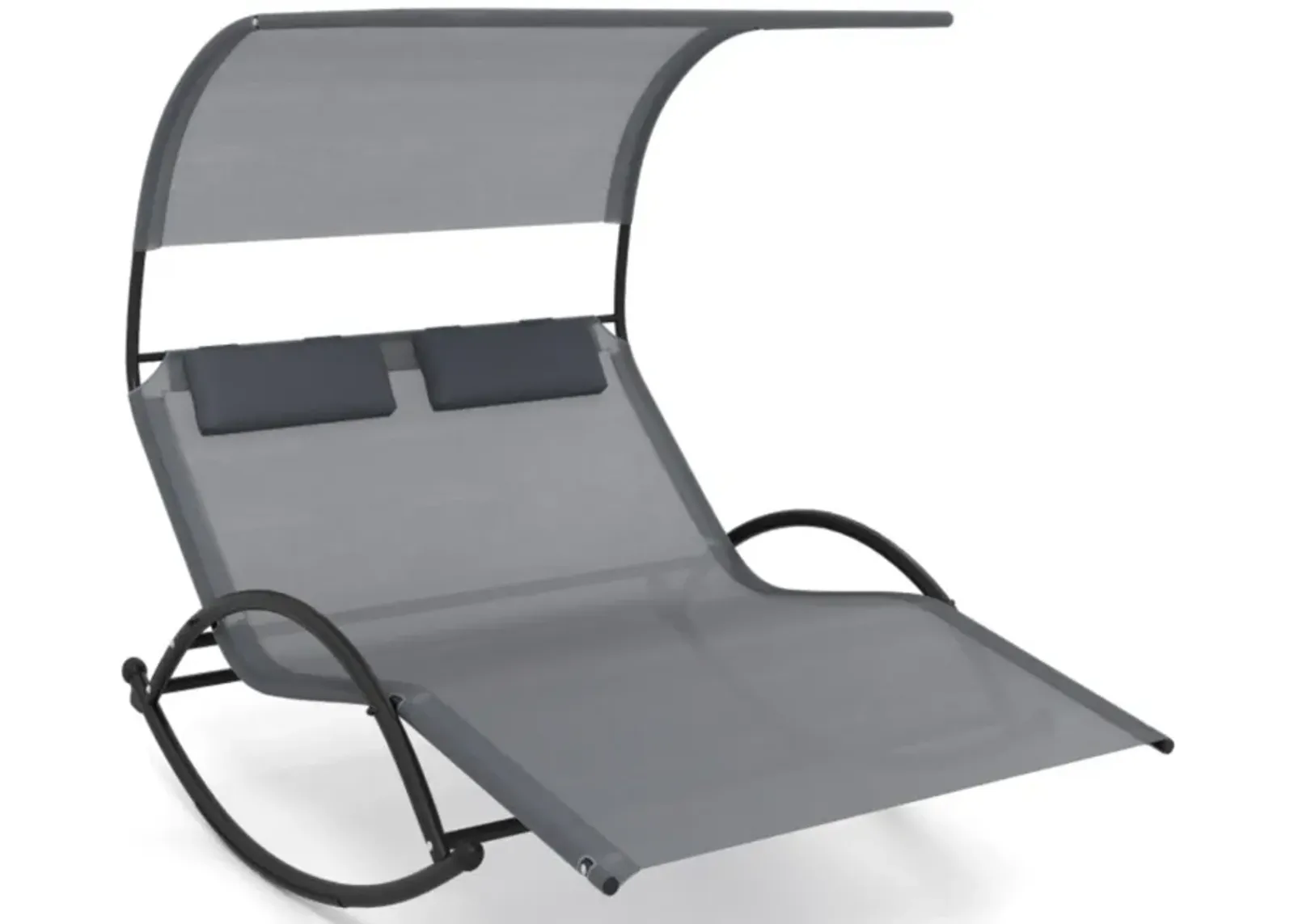 Hivvago Outdoor Dual Rocker Sunbed 2-Person Canopied Patio Lounger with Detachable Headrests