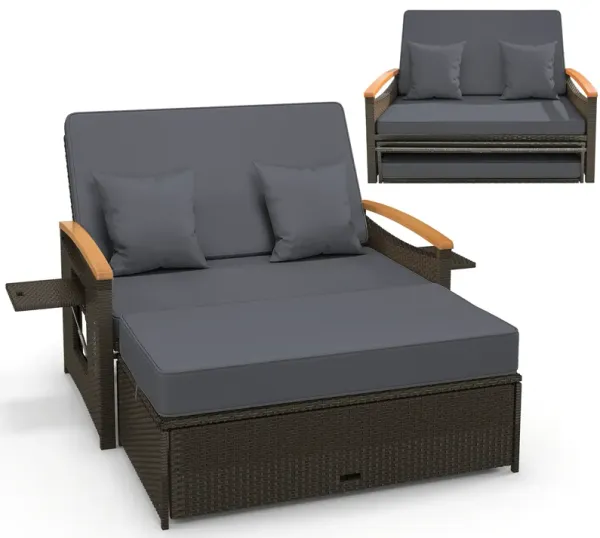 Outdoor Wicker Daybed with Folding Panels and Storage Ottoman