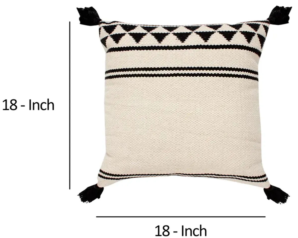 18 x 18 striped patterns and tassel pillows, 2 sets, white and black