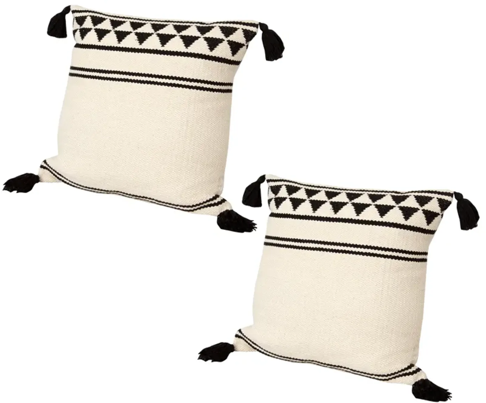 18 x 18 striped patterns and tassel pillows, 2 sets, white and black