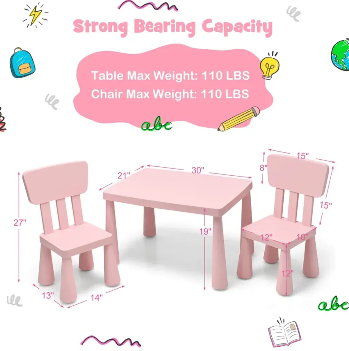 3 Pieces Toddler Multi Activity Play Dining Study Kids Table and Chair Set