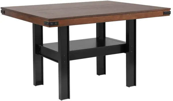 Patter Counter Height Dining Table, Shelf, 60 Inch Black Brown Wood - Benzara