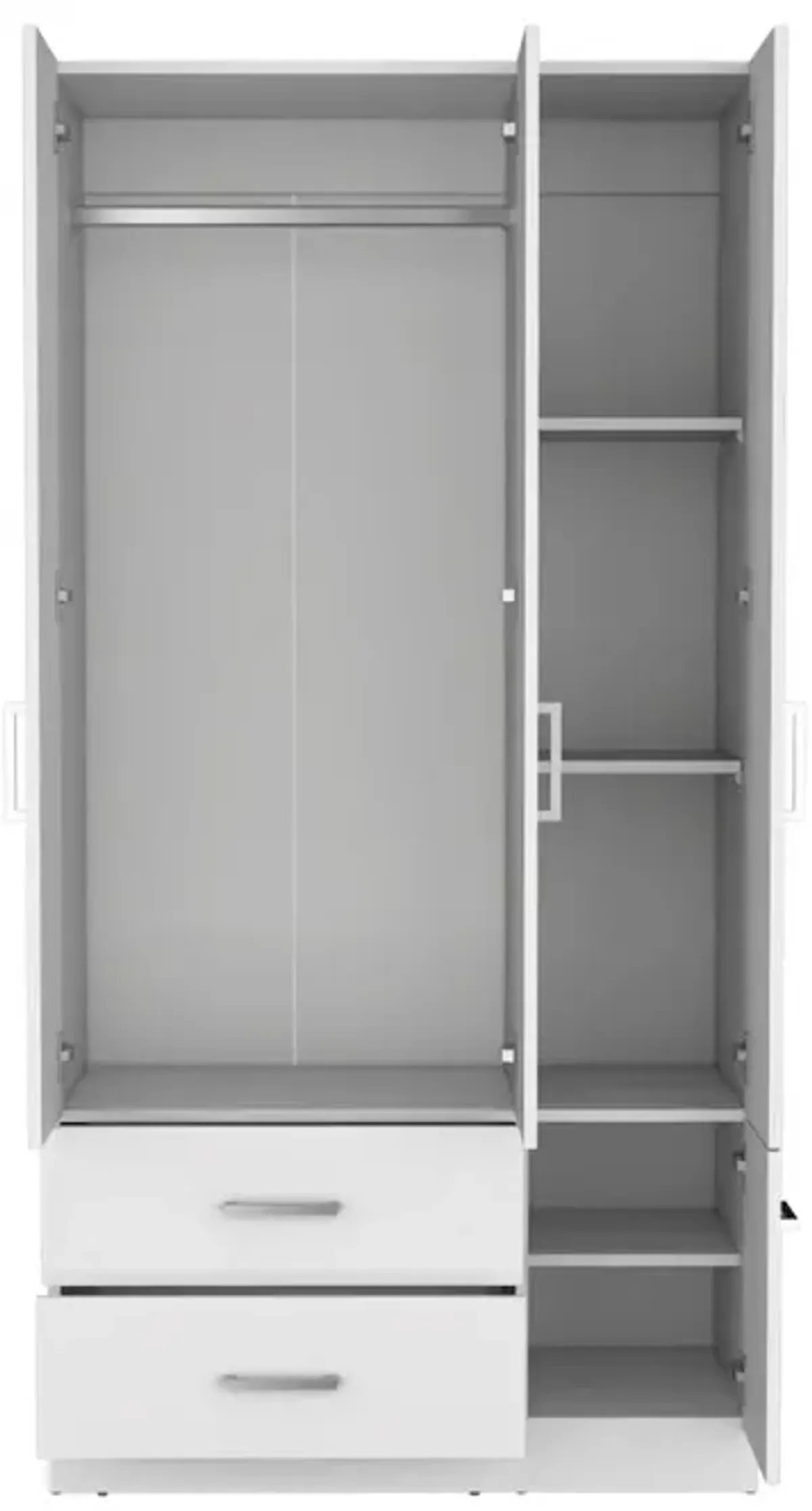 Armoire Wardrove 71", 4 Doors, Hanging Rod, 3 Cabinets, 6 Shelves, White