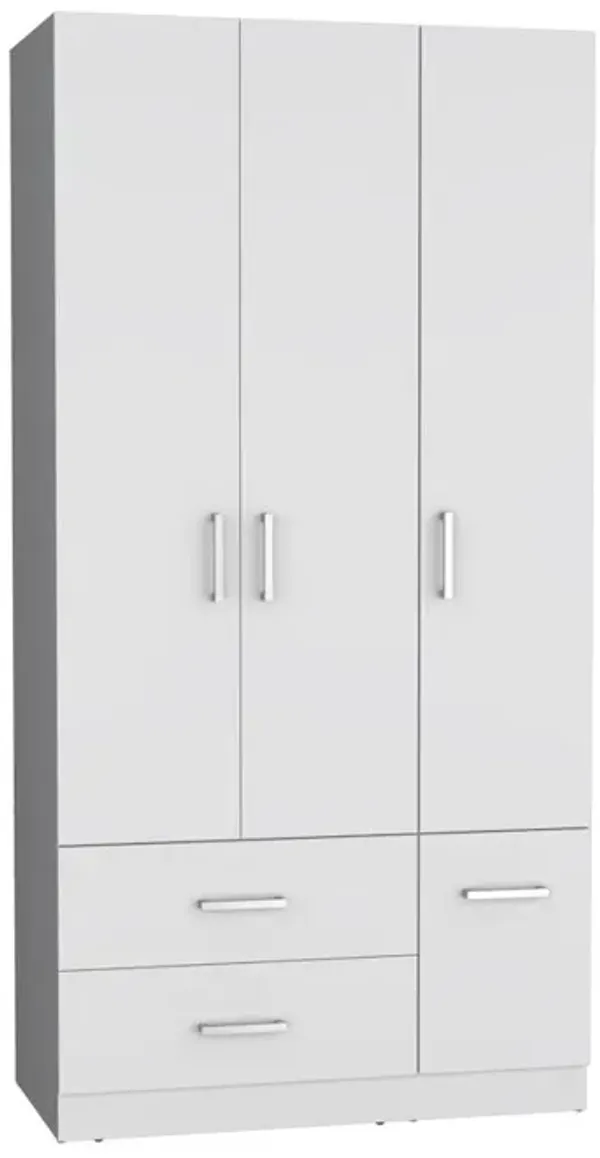 Armoire Wardrove 71", 4 Doors, Hanging Rod, 3 Cabinets, 6 Shelves, White
