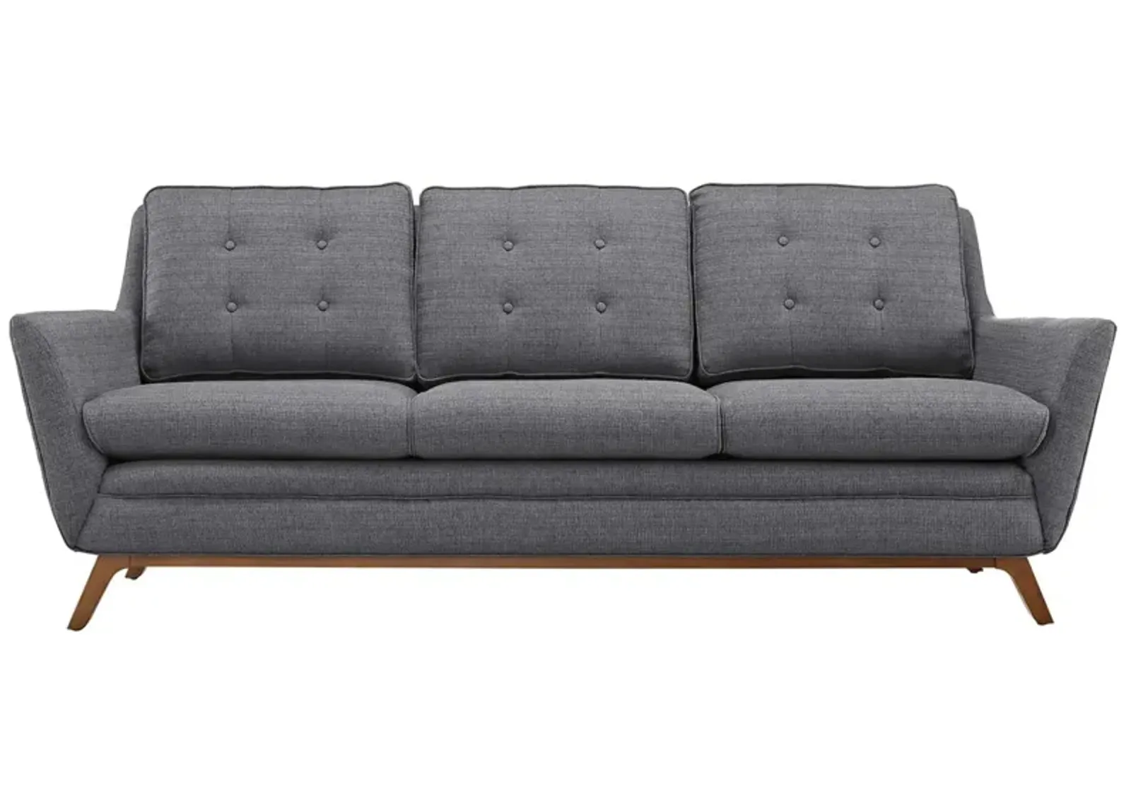 Beguile Collection: Mid-Century Style Sofa with Plush Cushions & Walnut-Stained Base - Enhance Your Interior Design