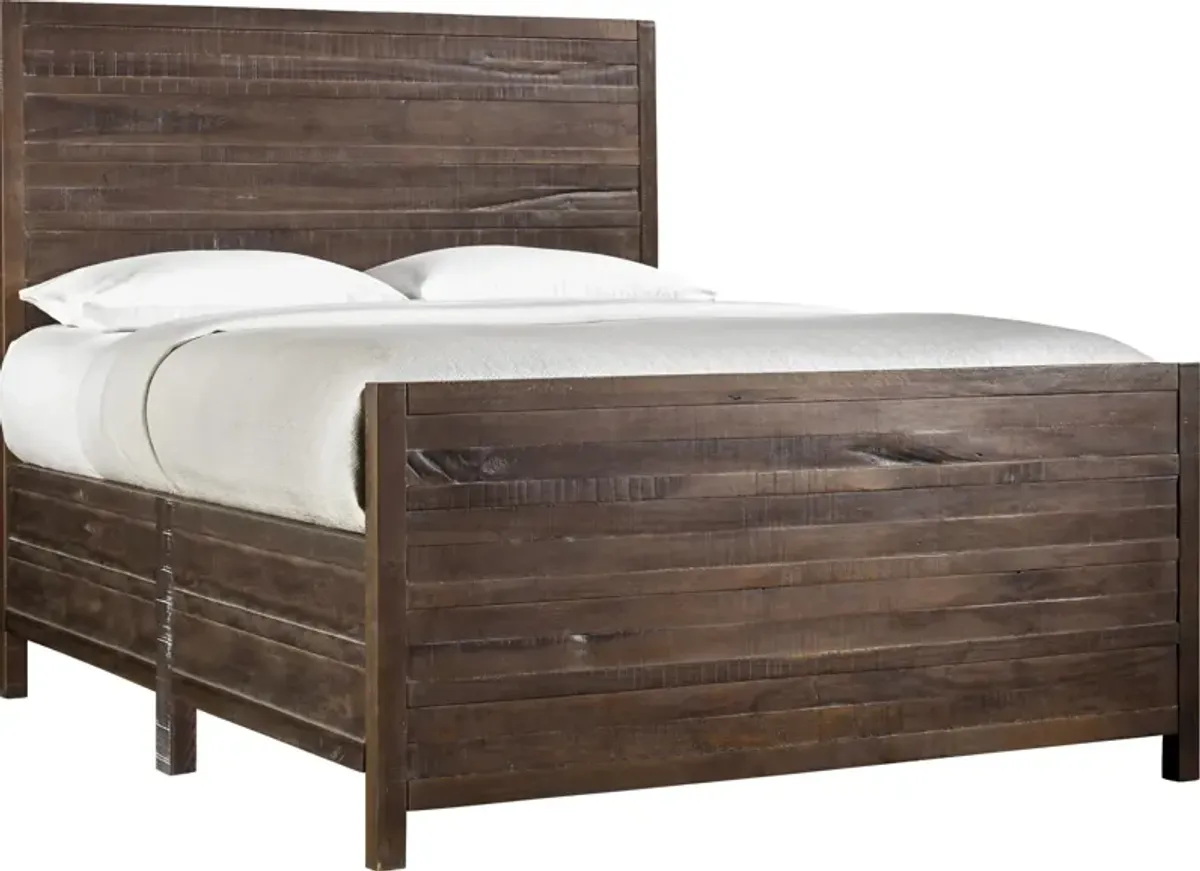 Townsend Queen-size Solid Wood Panel Bed in Java