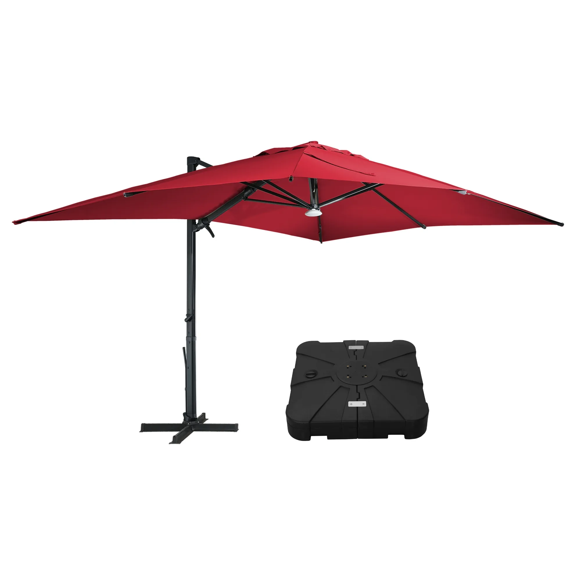 MONDAWE 10 ft. Square Outdoor Cantilever Umbrella Aluminum Frame Tilting Parasol with Detachable Bluetooth LED Light Panel and Weighted Based