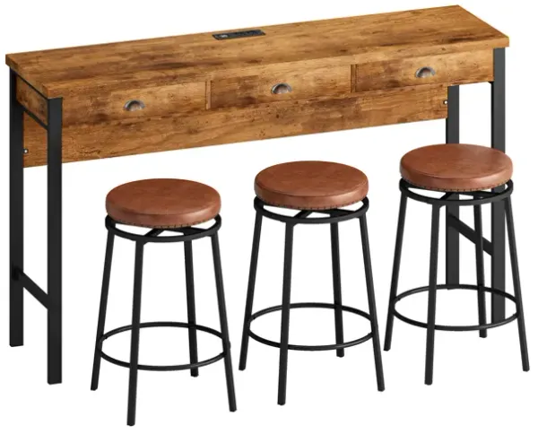 Streamdale 3-Drawer Dining Table Set with Outlets & Bar Stools