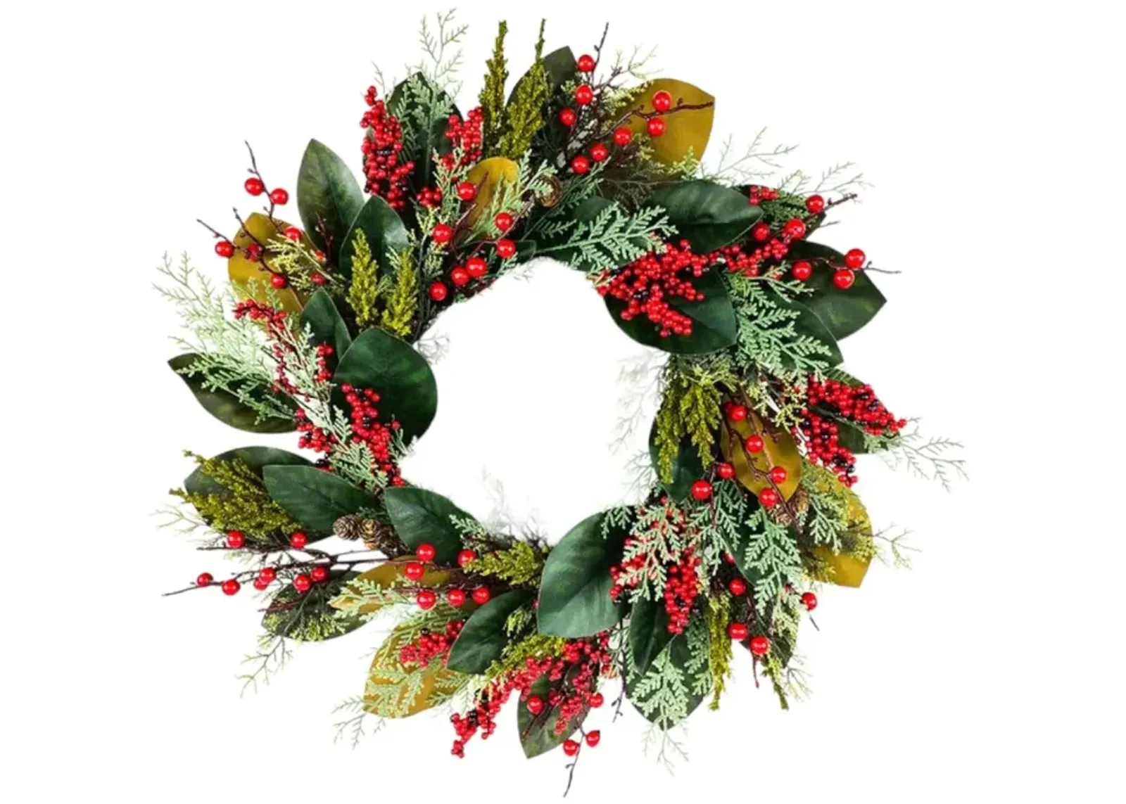 24" Un-Lit Mixed Leaves & Berries Green Wreath