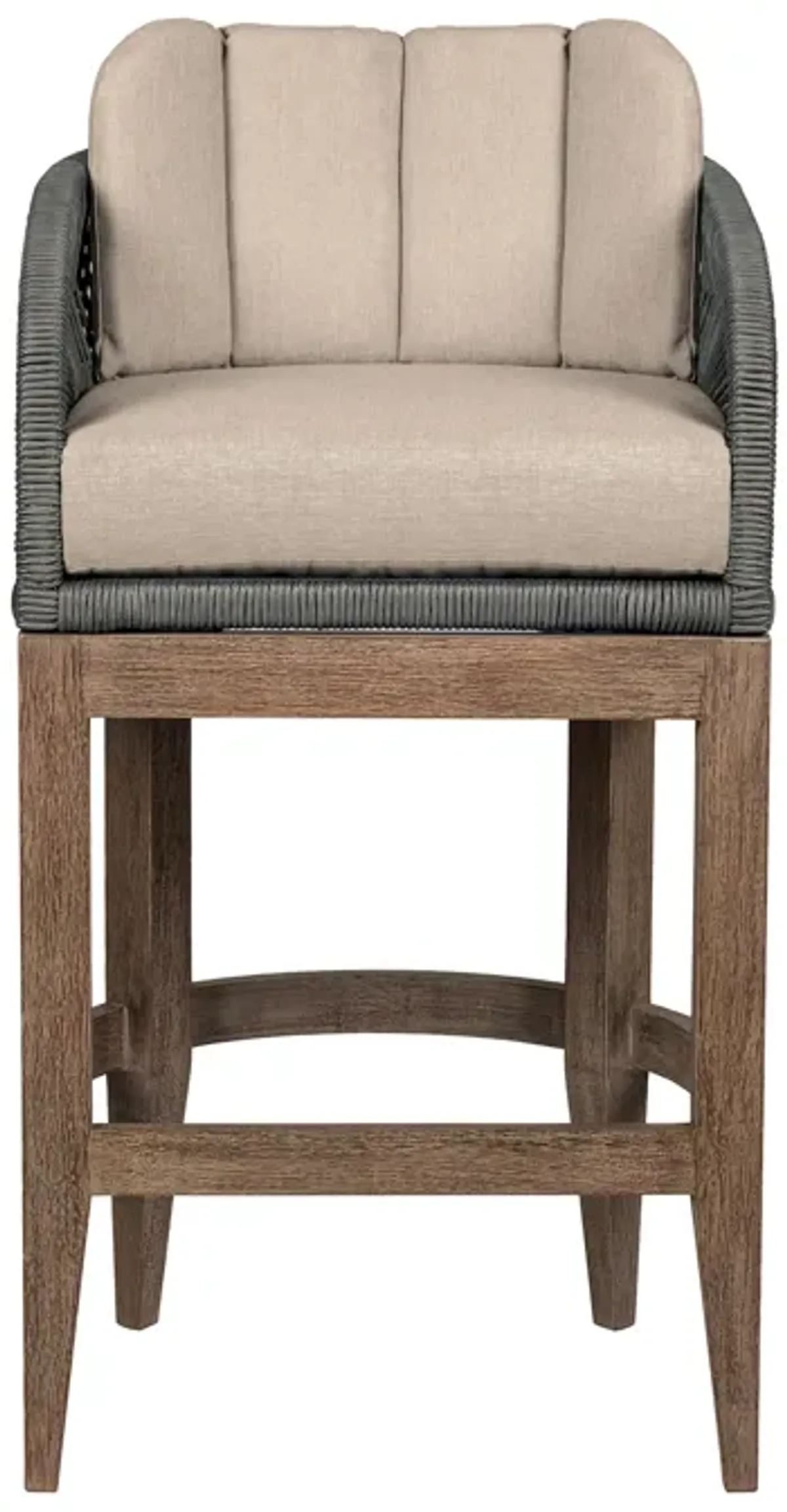 Kimi 30 Inch Outdoor Patio Barstool Chair, Olefin and Gray Woven Rope - Benzara