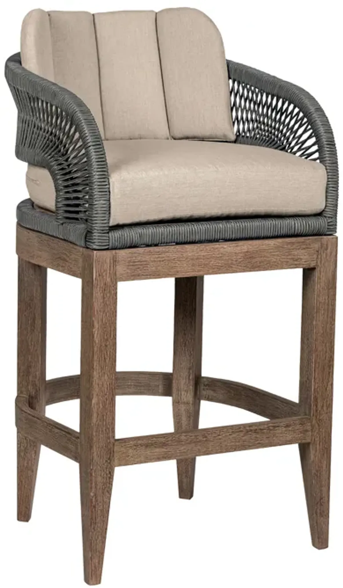 Kimi 30 Inch Outdoor Patio Barstool Chair, Olefin and Gray Woven Rope - Benzara