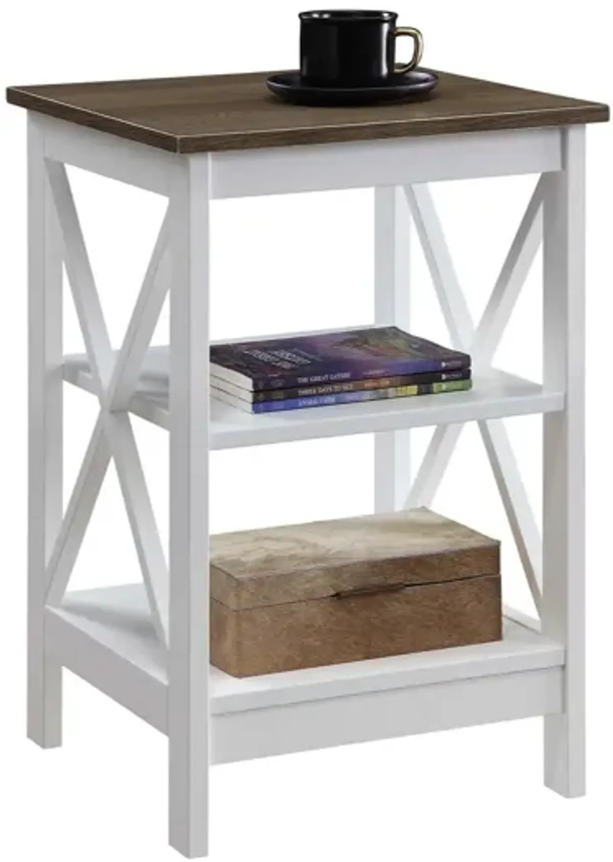 Convenience Concepts Oxford End Table with Shelves, Driftwood/White