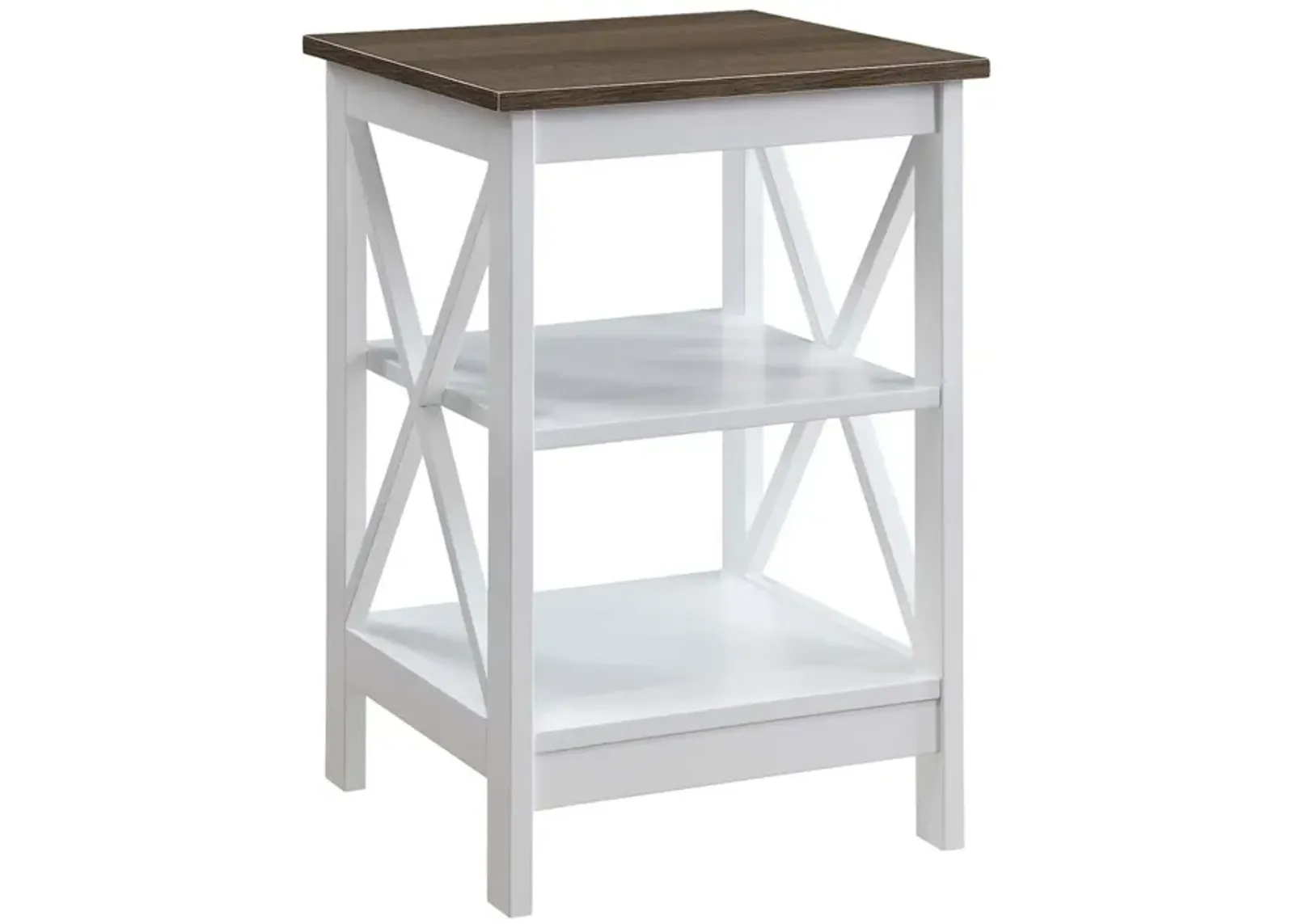 Convenience Concepts Oxford End Table with Shelves, Driftwood/White