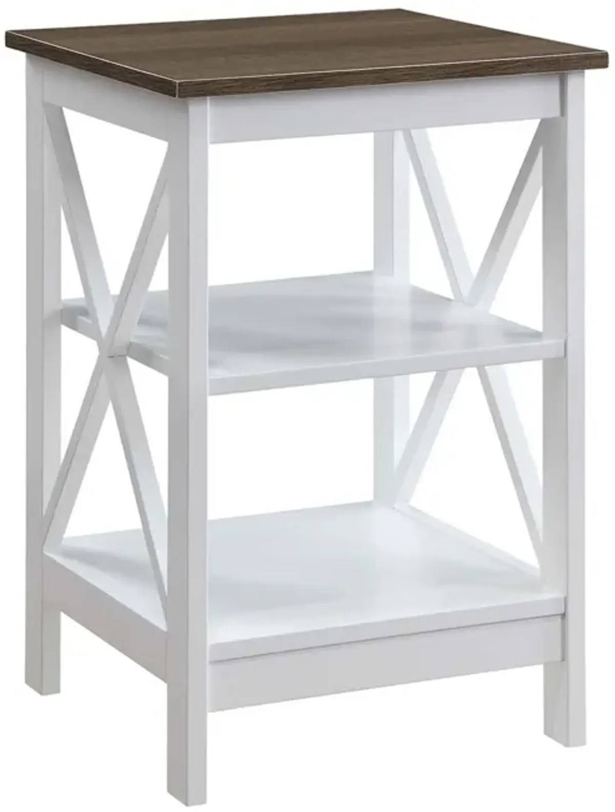 Convenience Concepts Oxford End Table with Shelves, Driftwood/White