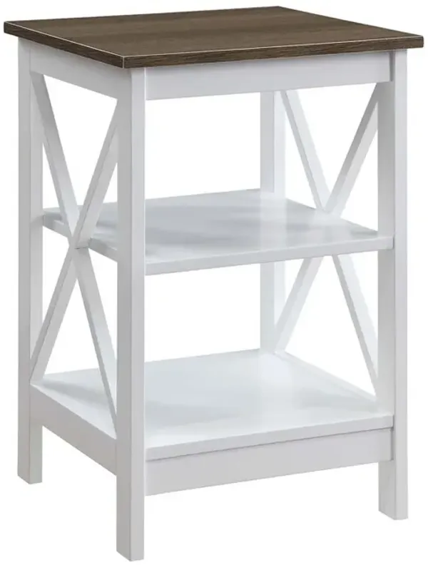 Convenience Concepts Oxford End Table with Shelves, Driftwood/White