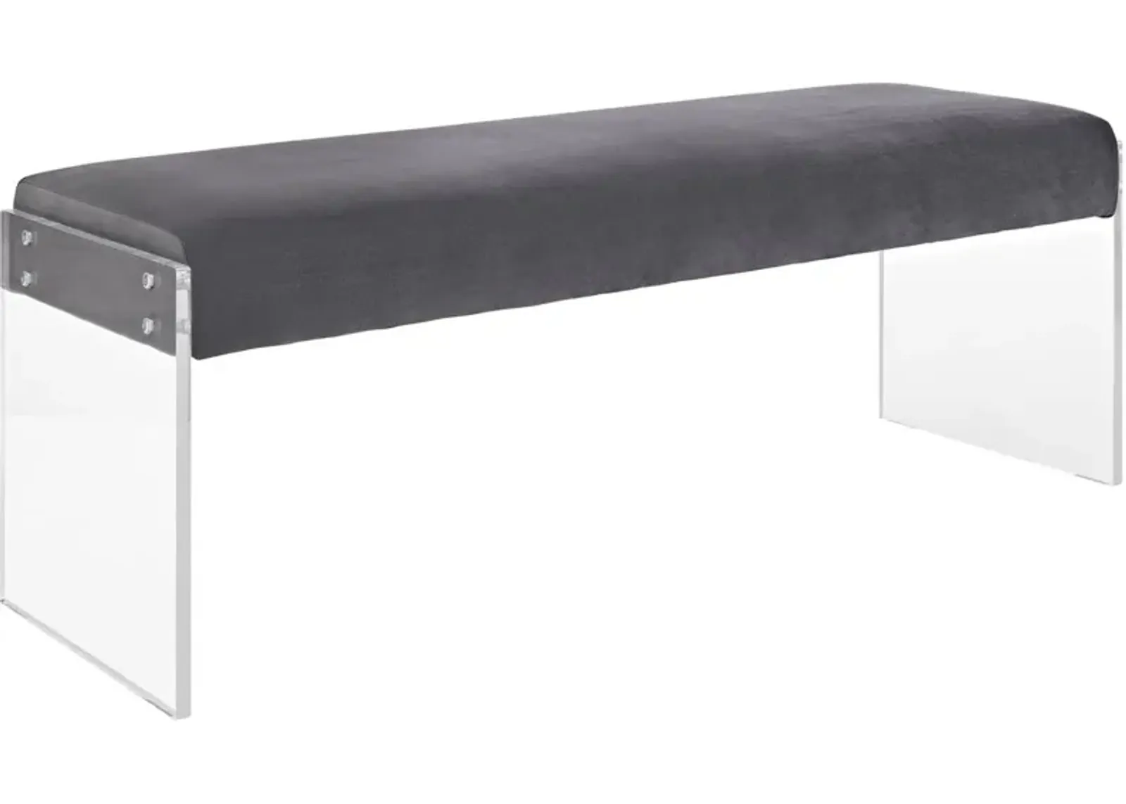 Modway Roam Modern Upholstered Bench With Acrylic Base In Gray Velvet