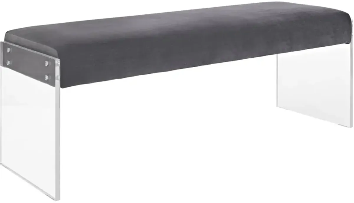 Modway Roam Modern Upholstered Bench With Acrylic Base In Gray Velvet