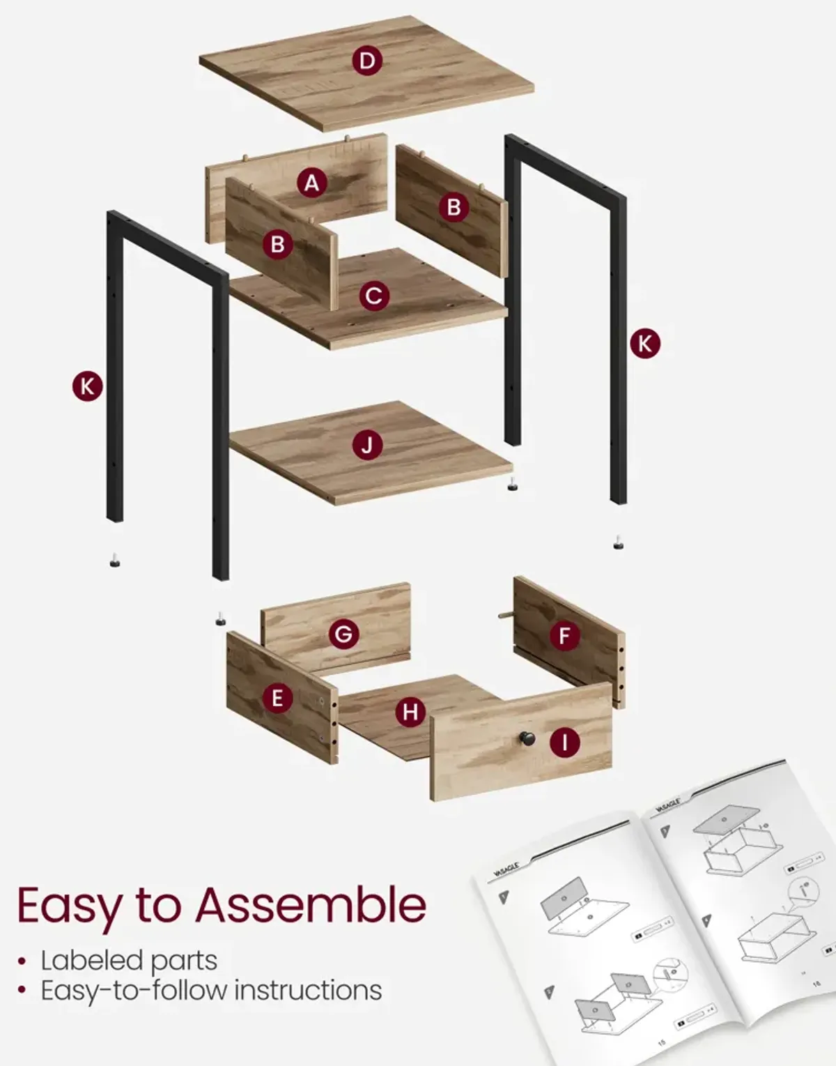 Steel Nightstand with Drawer and Shelf - Industrial-Style End Table for Bedroom