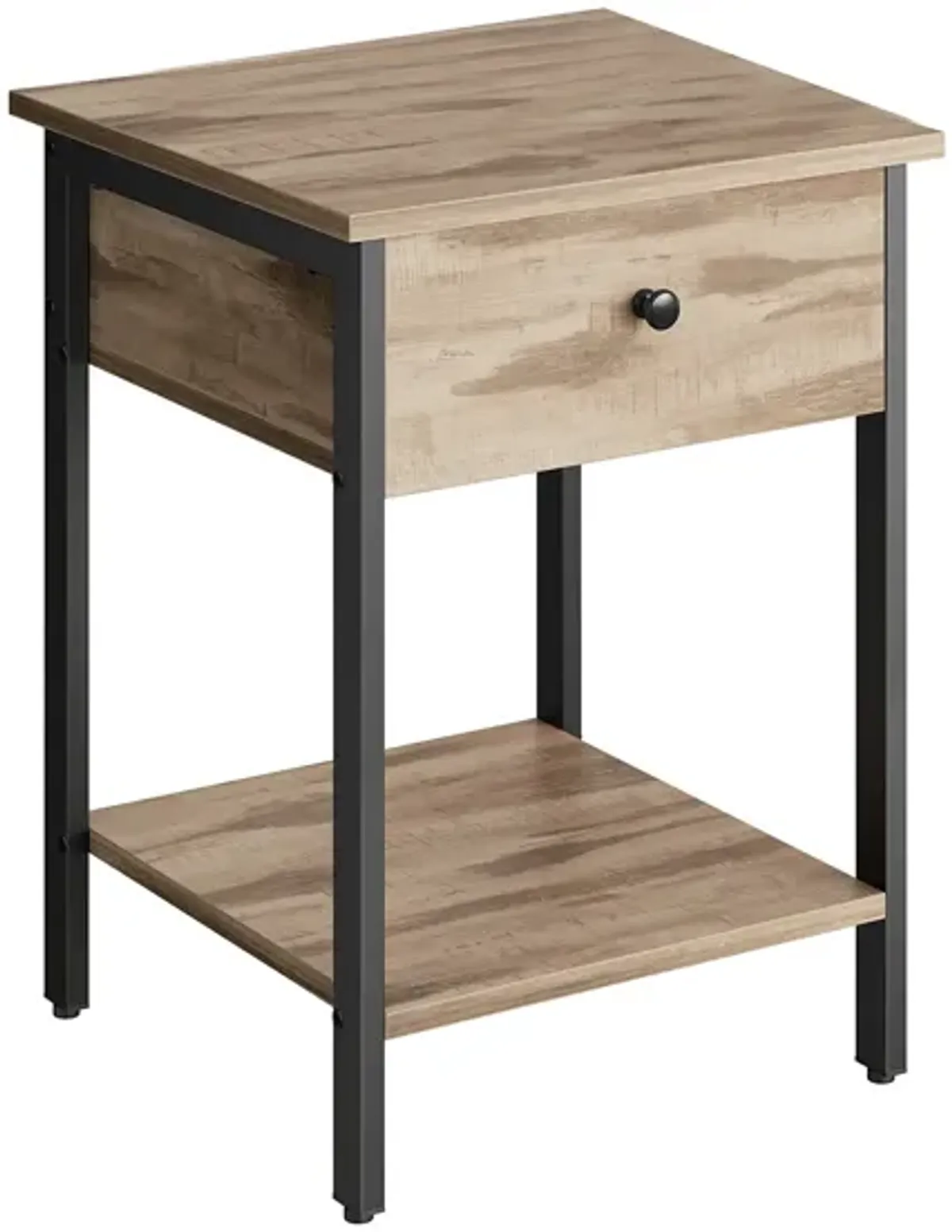 Steel Nightstand with Drawer and Shelf - Industrial-Style End Table for Bedroom