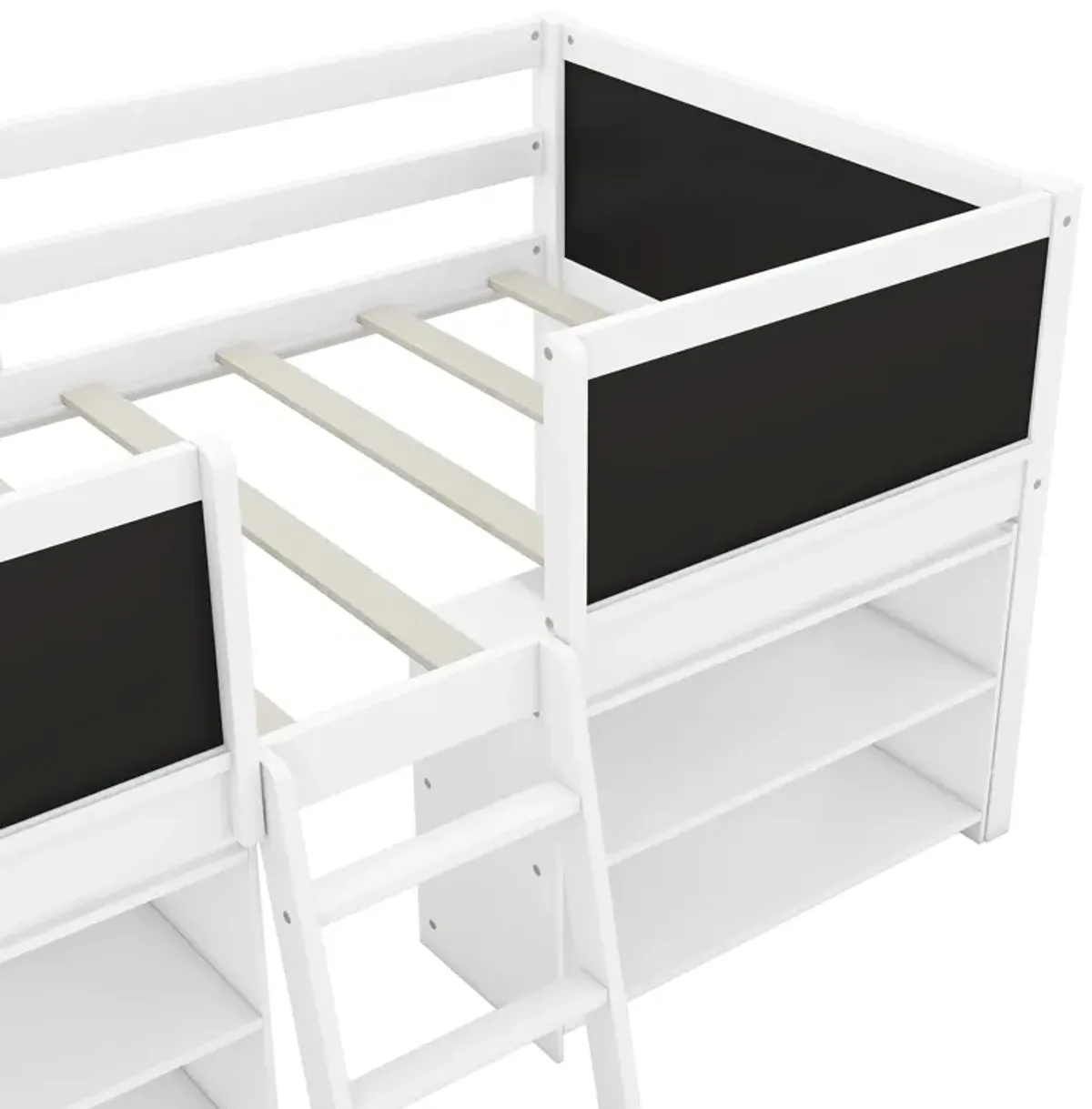 Merax Low Loft Bed with 2 Movable Shelves