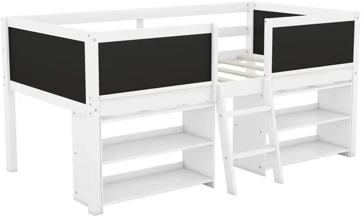 Merax Low Loft Bed with 2 Movable Shelves