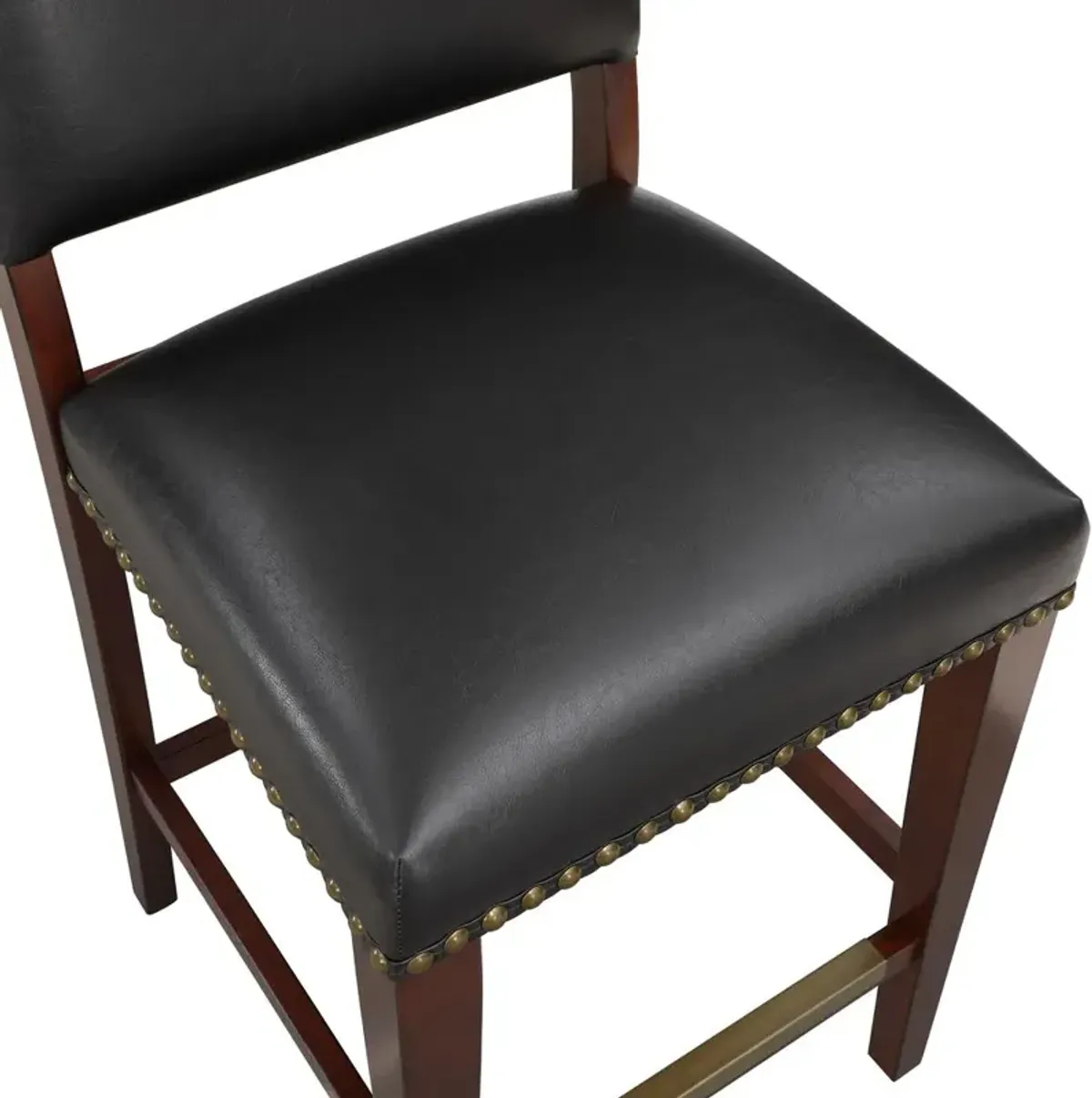 Comfort Pointe Denver Stationary Faux Leather Brown Counter Stool with Nail Heads