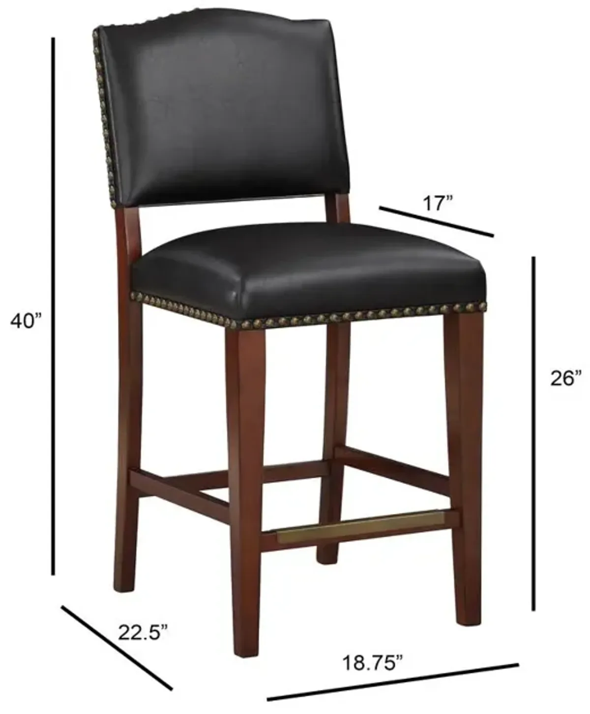 Comfort Pointe Denver Stationary Faux Leather Brown Counter Stool with Nail Heads