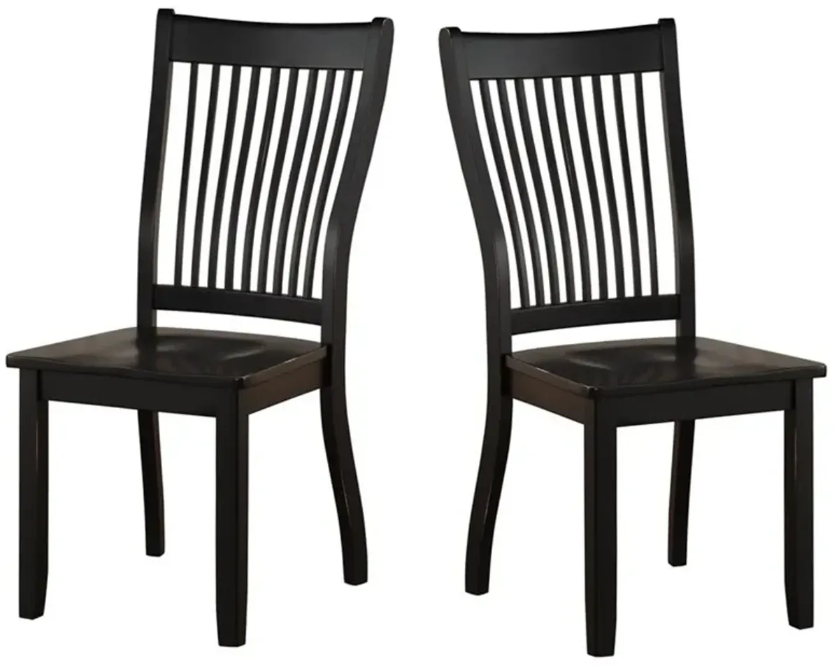 Transitional Style Wooden Side Chair with Slatted Backrest, Set of 2, Black-Benzara