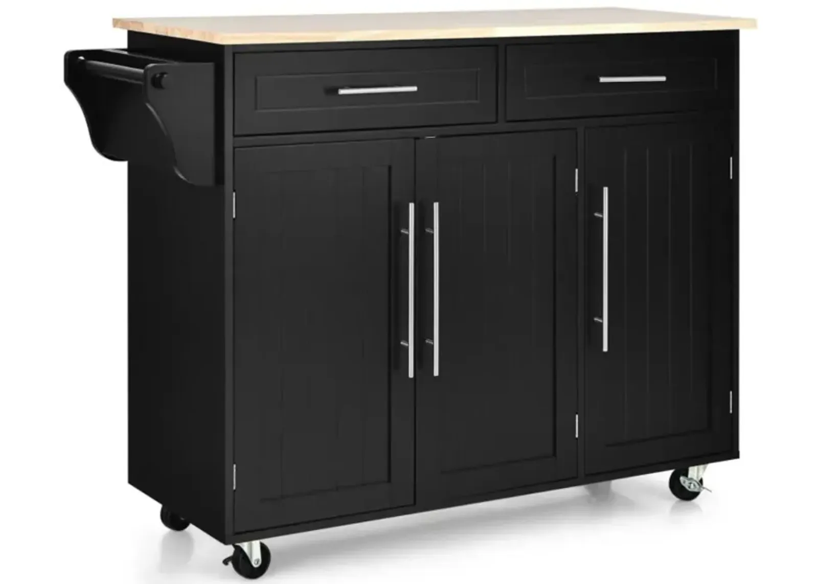 Hivvago Kitchen Island Trolley Wood Top Rolling Storage Cabinet Cart with Knife Block