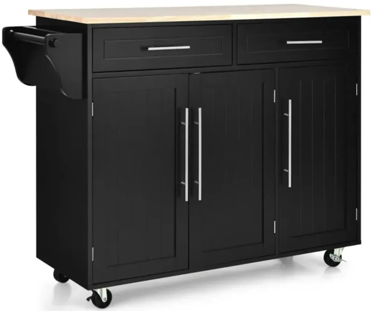 Hivvago Kitchen Island Trolley Wood Top Rolling Storage Cabinet Cart with Knife Block