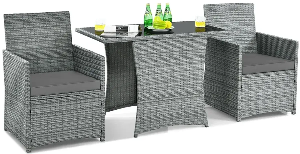 3 Pieces Patio Rattan Furniture Set with Cushioned Armrest Sofa