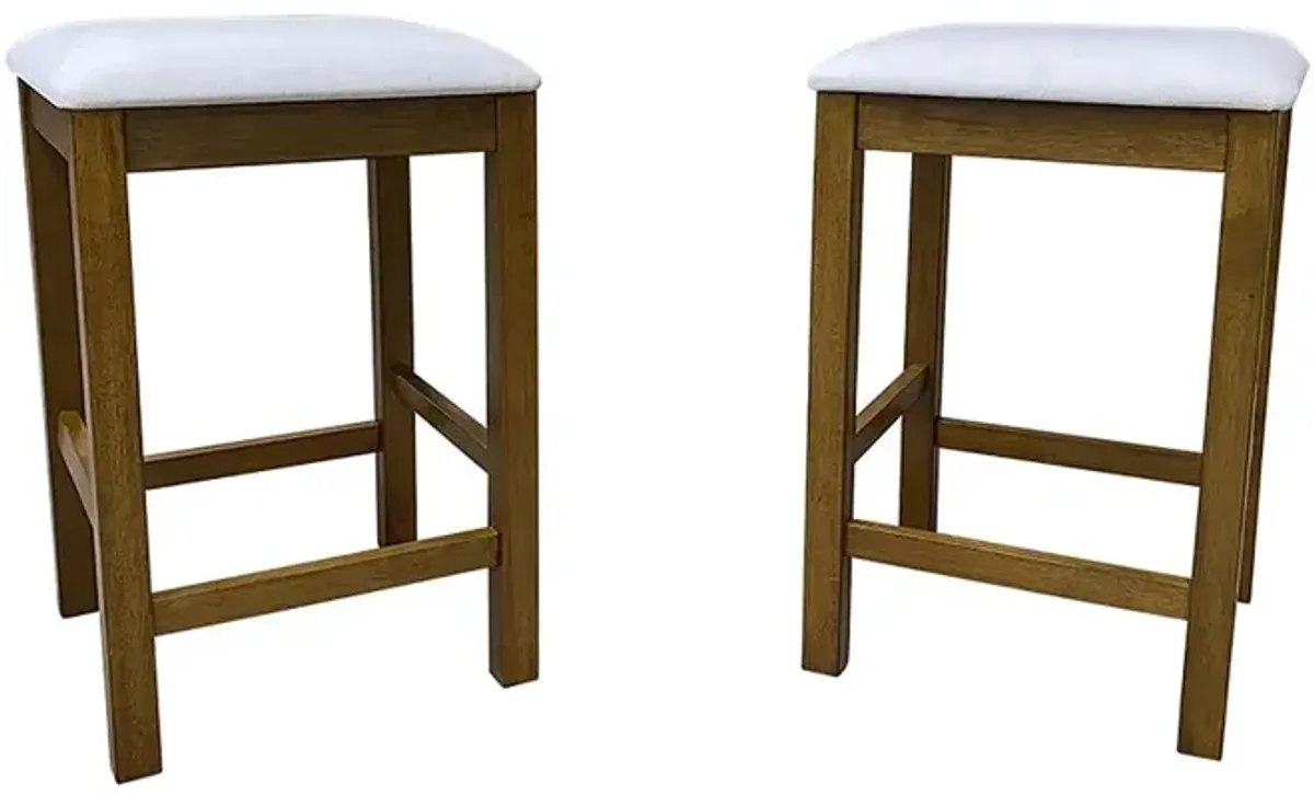 Carolina Living Tristan Backless Counter Stool - Set of 2 - Golden Oak - White Upholstery