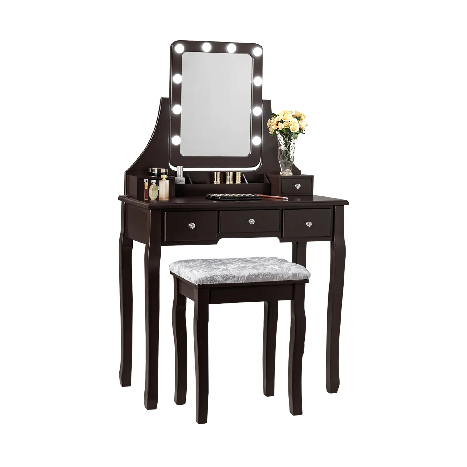 Vanity Dressing Table Set with 10 Dimmable Bulbs and Cushioned Stool