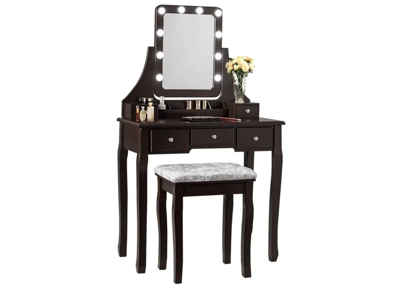 Vanity Dressing Table Set with 10 Dimmable Bulbs and Cushioned Stool