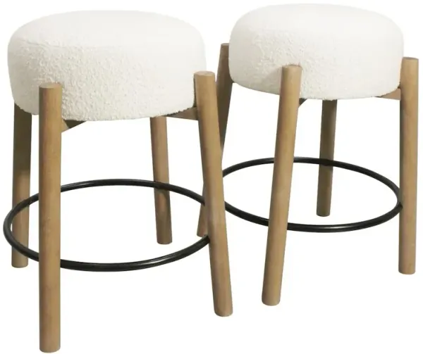 Natalia Counter Stool in Ivory Boucle Fabric 2-Piece Set