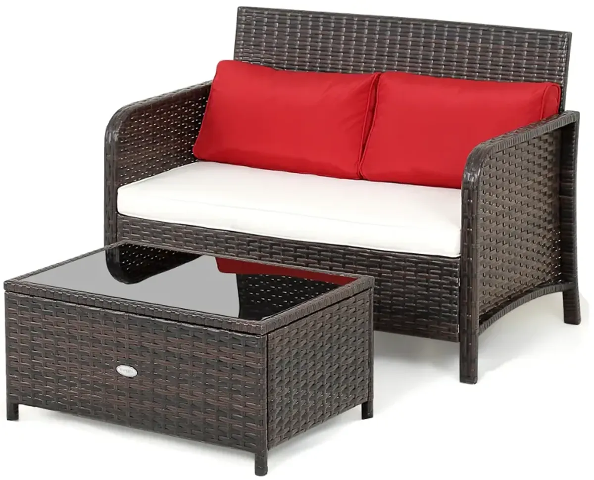 2 Pieces Wicker Loveseat Set with Coffee Table