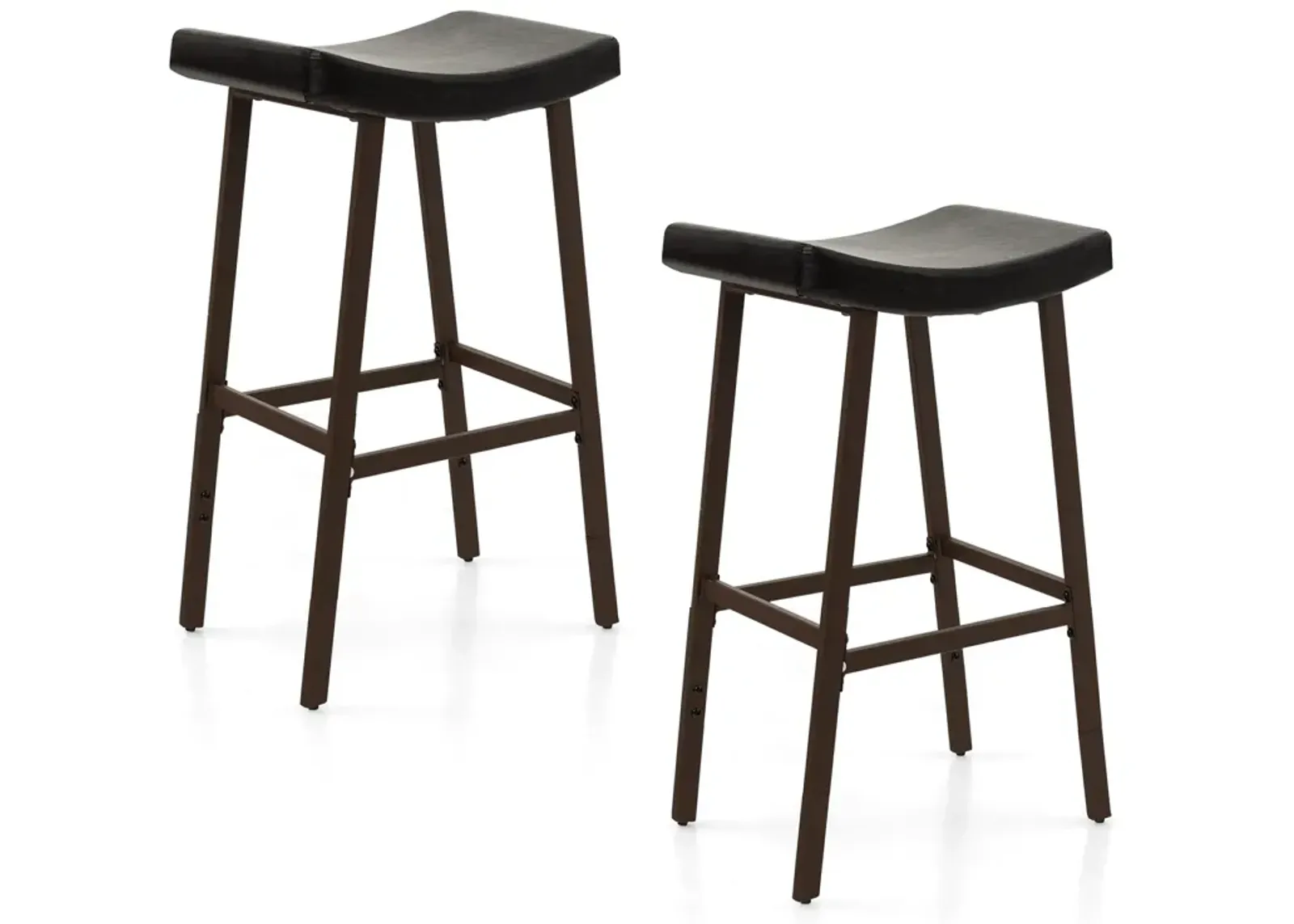 Bar Stools Set of 2 with PU Leather Upholstered Saddle Seat and Footrest-Brown