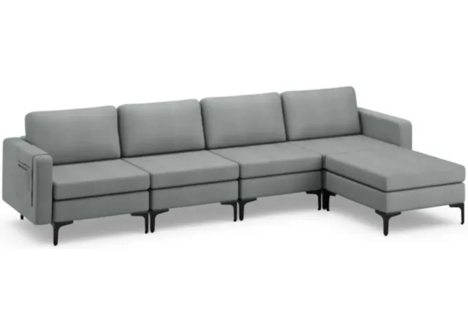 Convertible Sectional Sofa with Reversible Ottoman-4-Seat L-shaped with 2 USB Ports