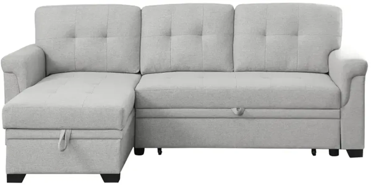 Lucca Light Gray Linen Reversible Sleeper Sectional Sofa With Storage Chaise